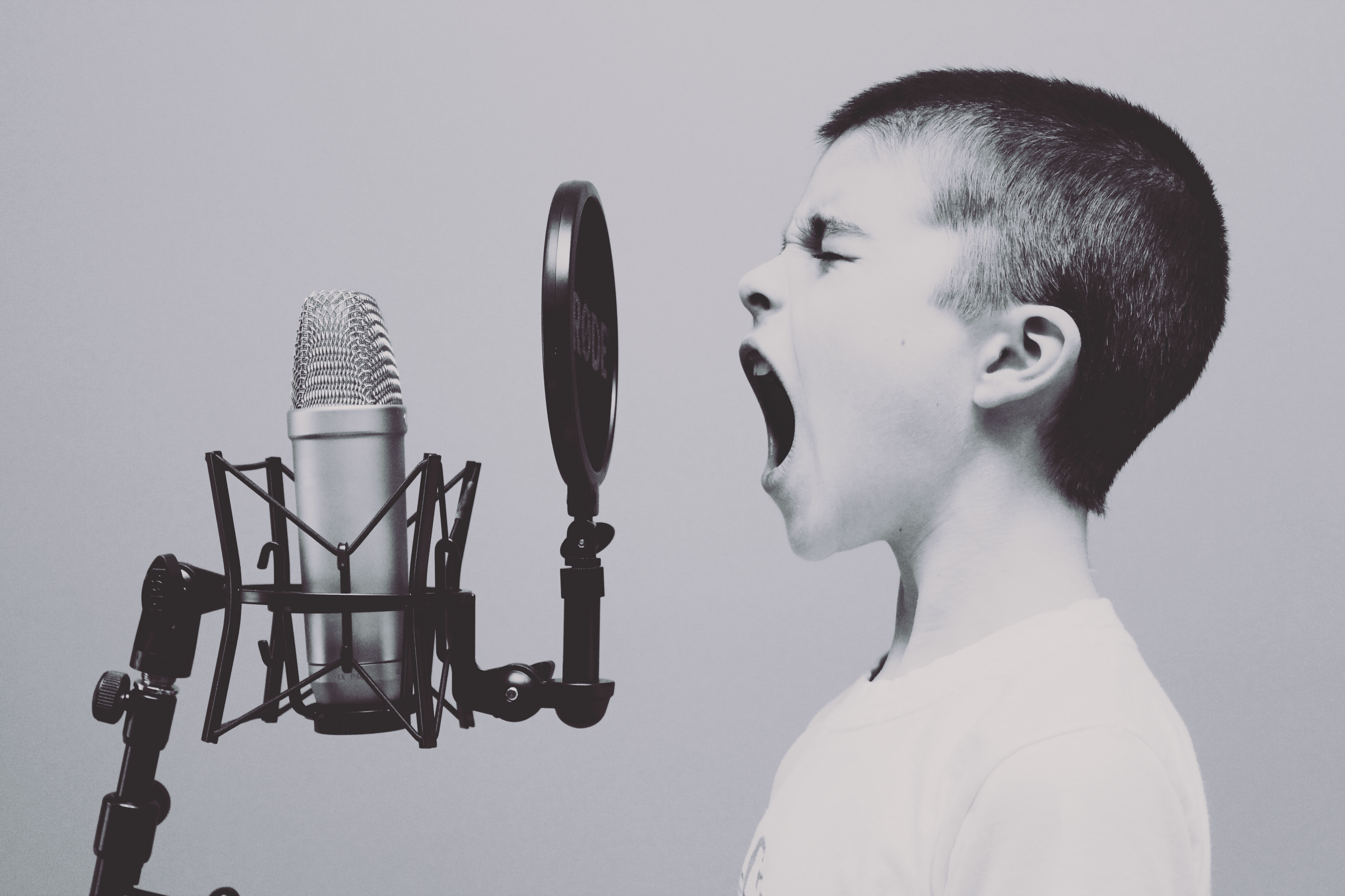 A child is screaming in to a microphone